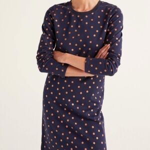 Boden Dress Size 8L Polka Dot Navy Blue Sweatshirt Copper Winter Dress Teacher